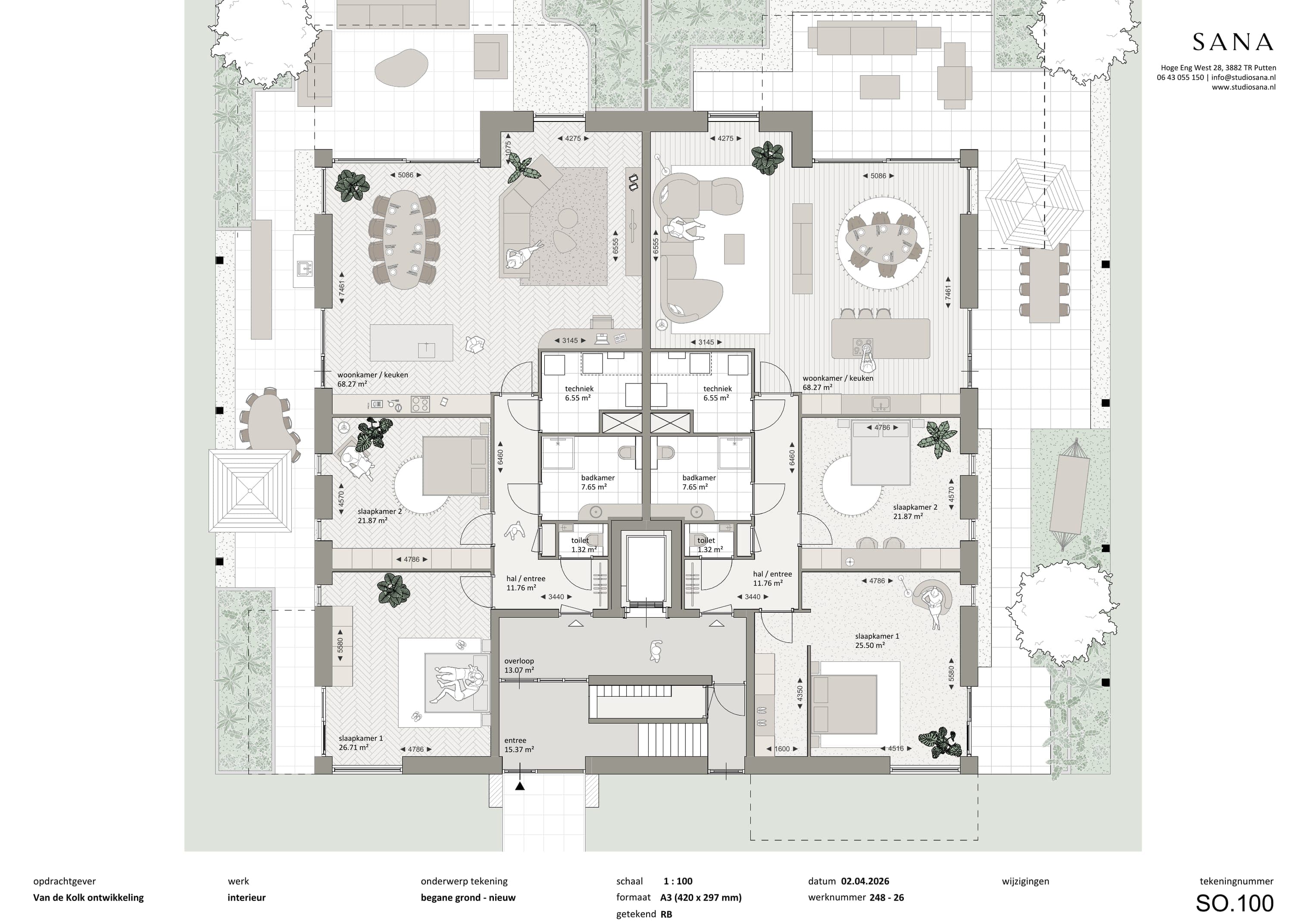 Begane grond, appartement 1 en 2 van bouwnummer 1